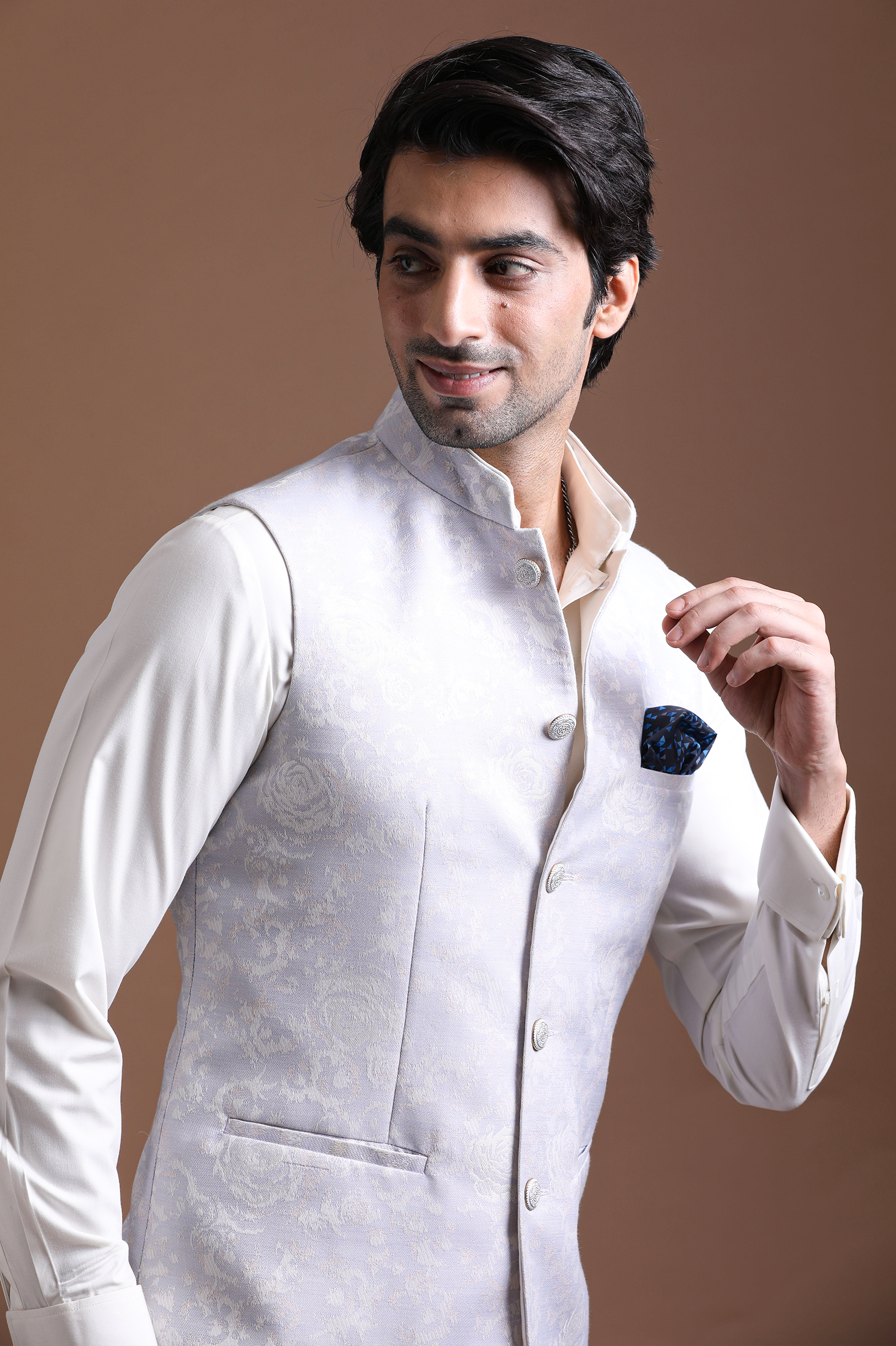 Ivory and Lavender Nehru Jacket Set