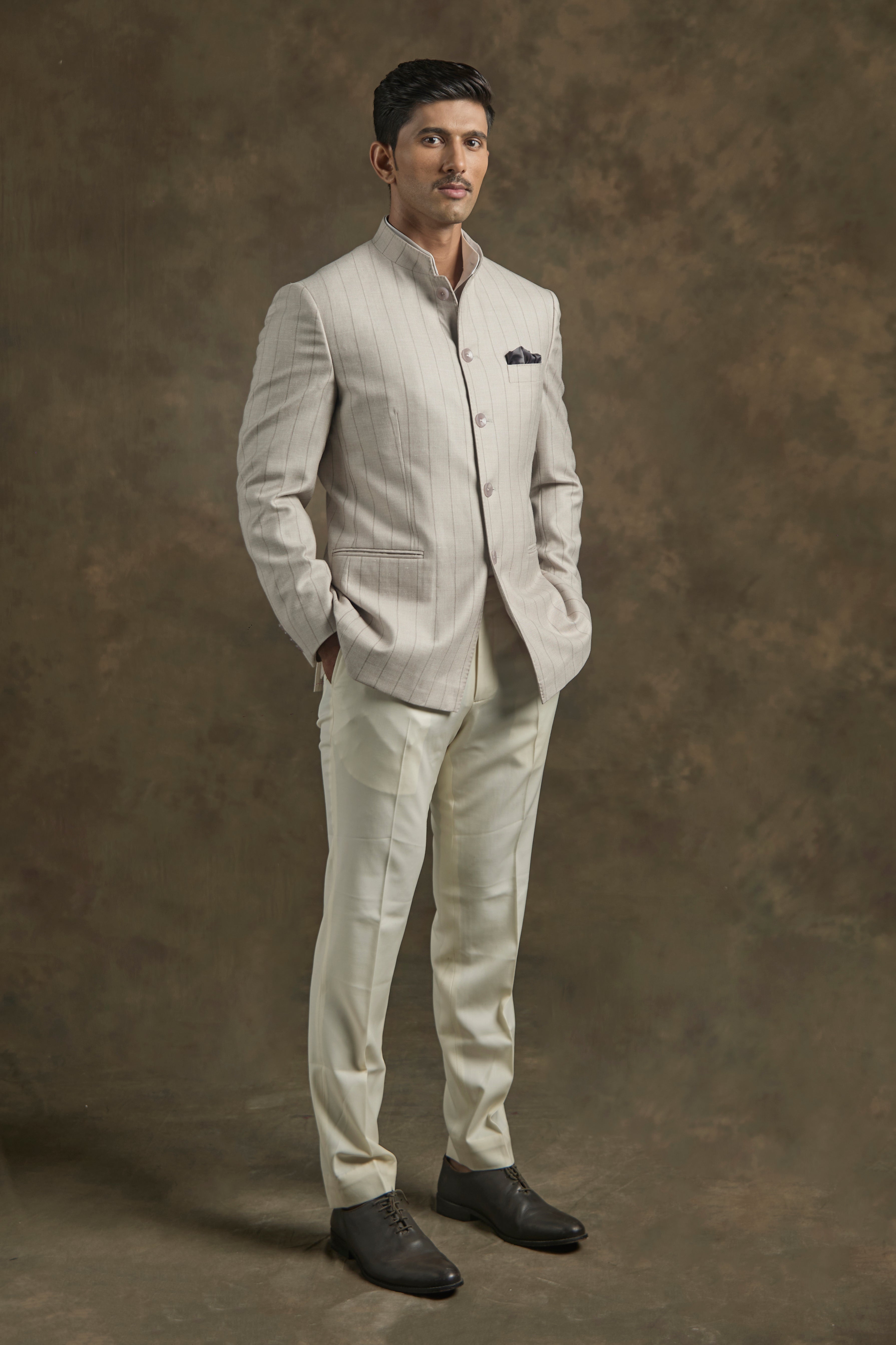 The Zenith Striped Bandhgala in Off White