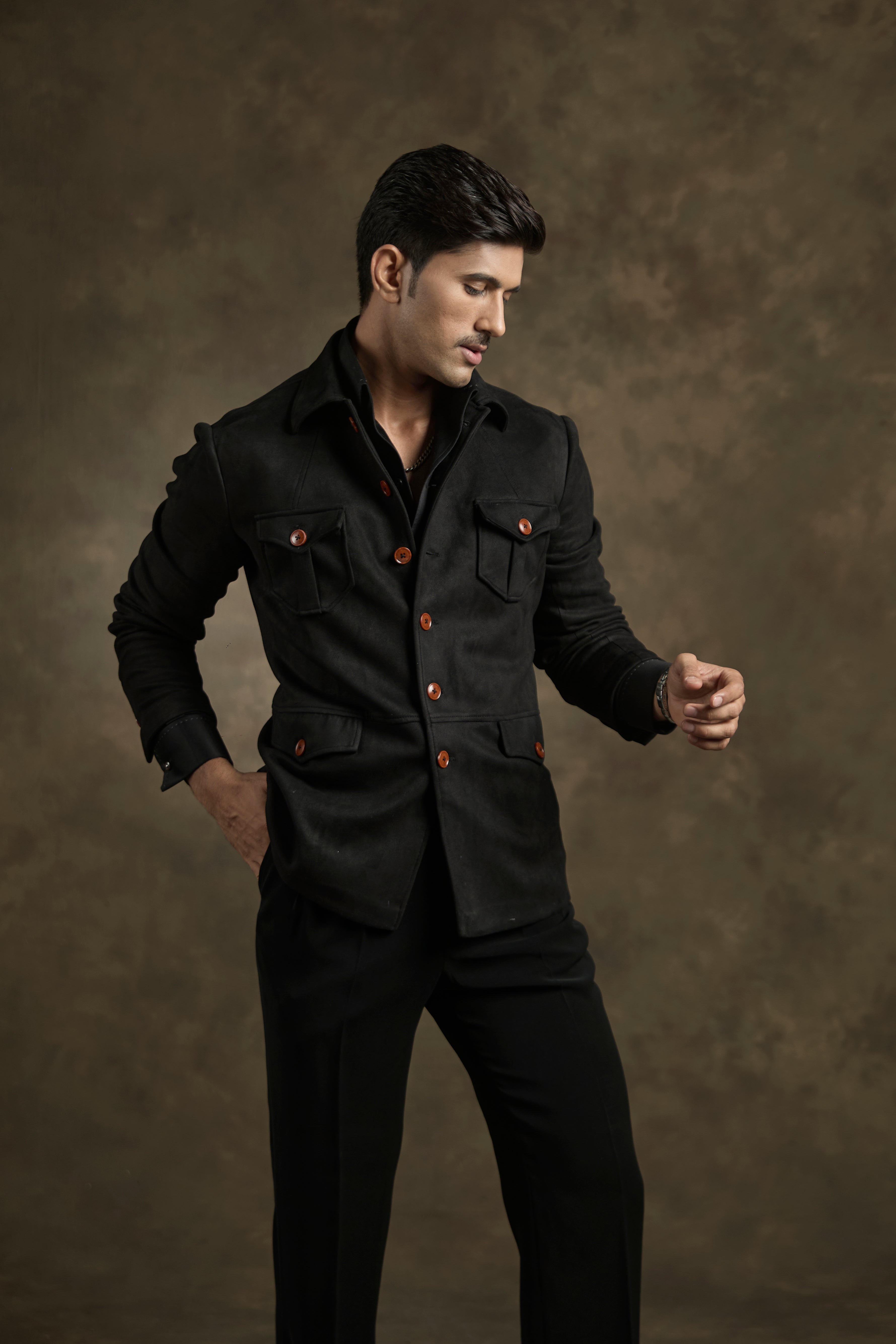 Deep Onyx Black Utility-Inspired Structured Shacket