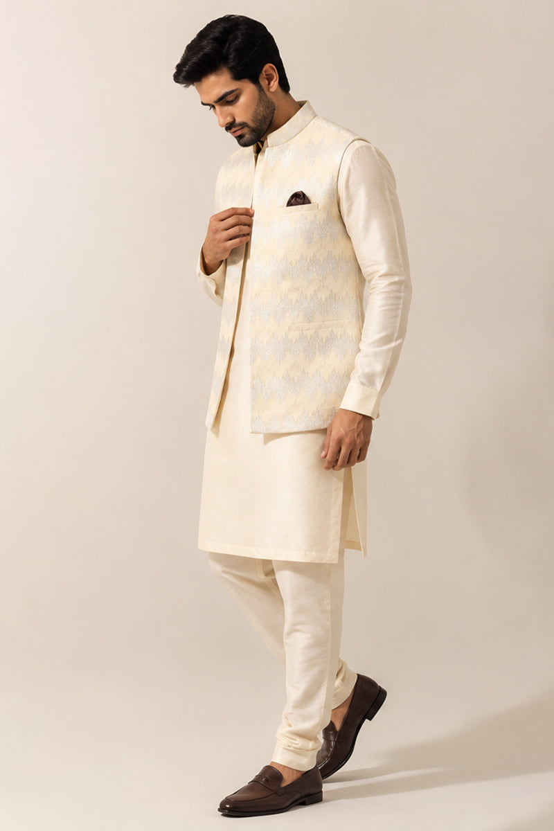 Ivory Chevron Nehru Set