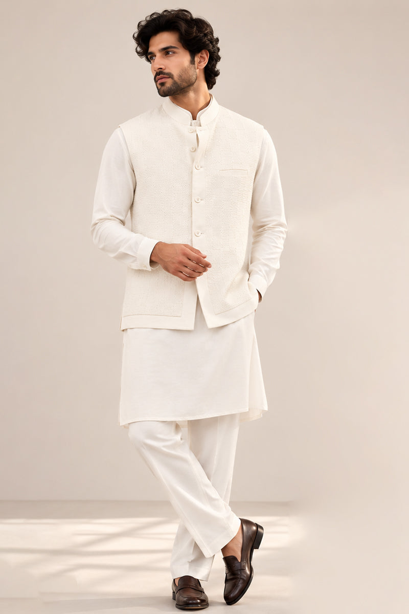 Ivory Texture Nehru Set