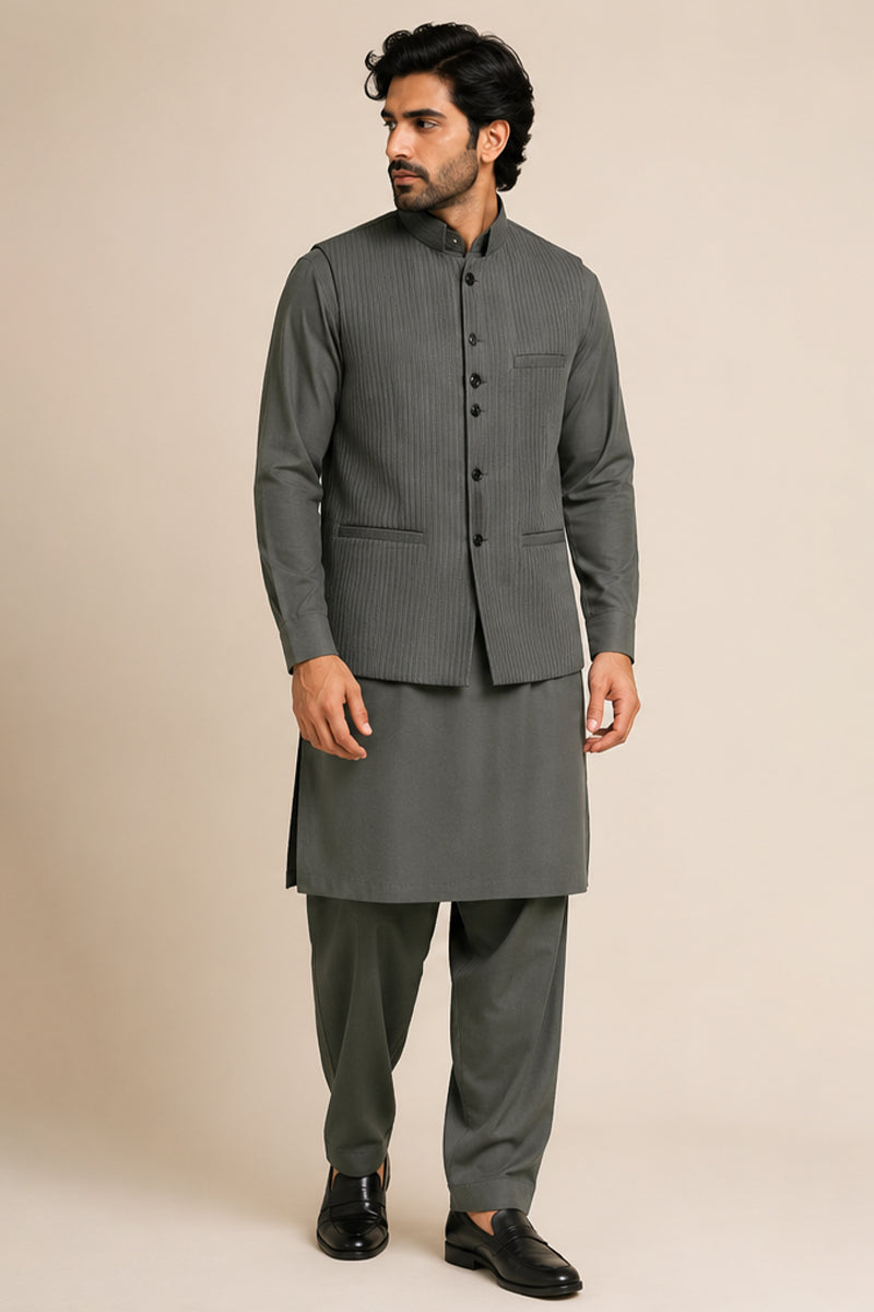 Graphite Pinstripe Nehru Set