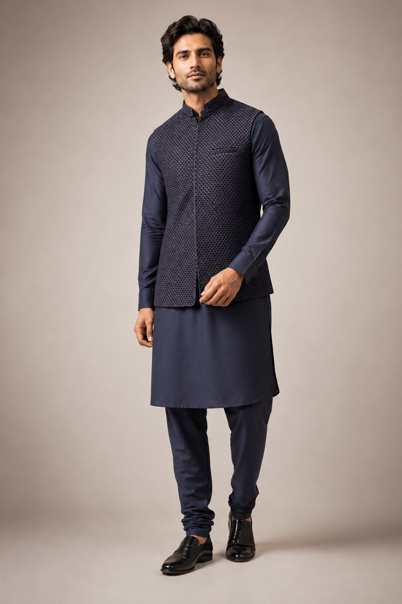 Midnight Texture Nehru Set