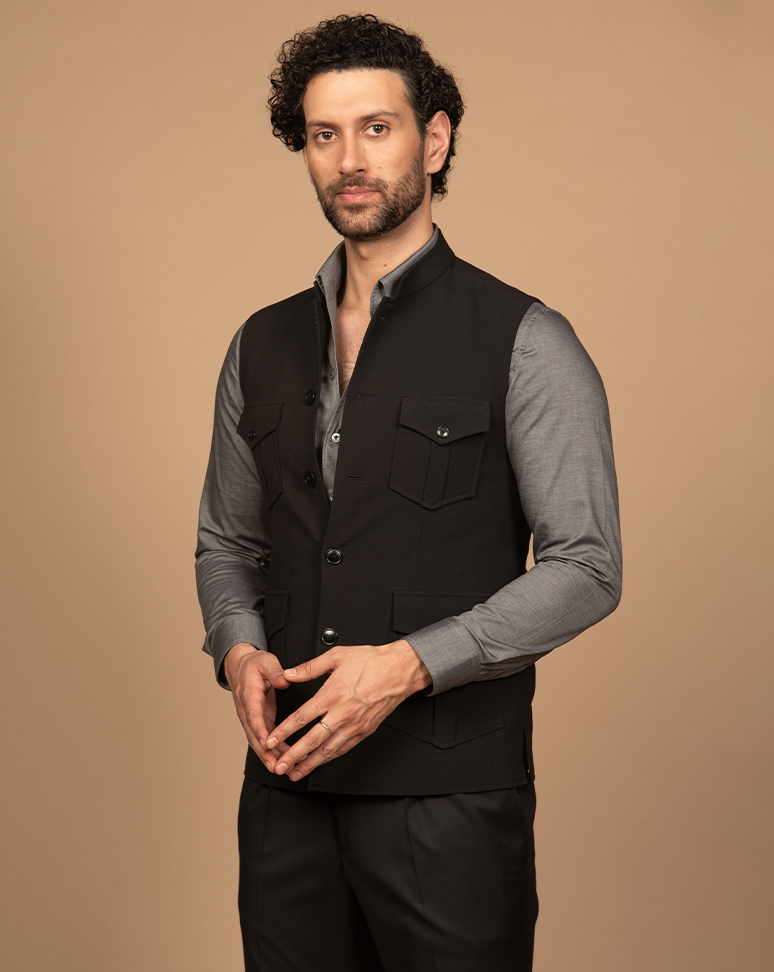 Black Patch Pocket Waist Coat