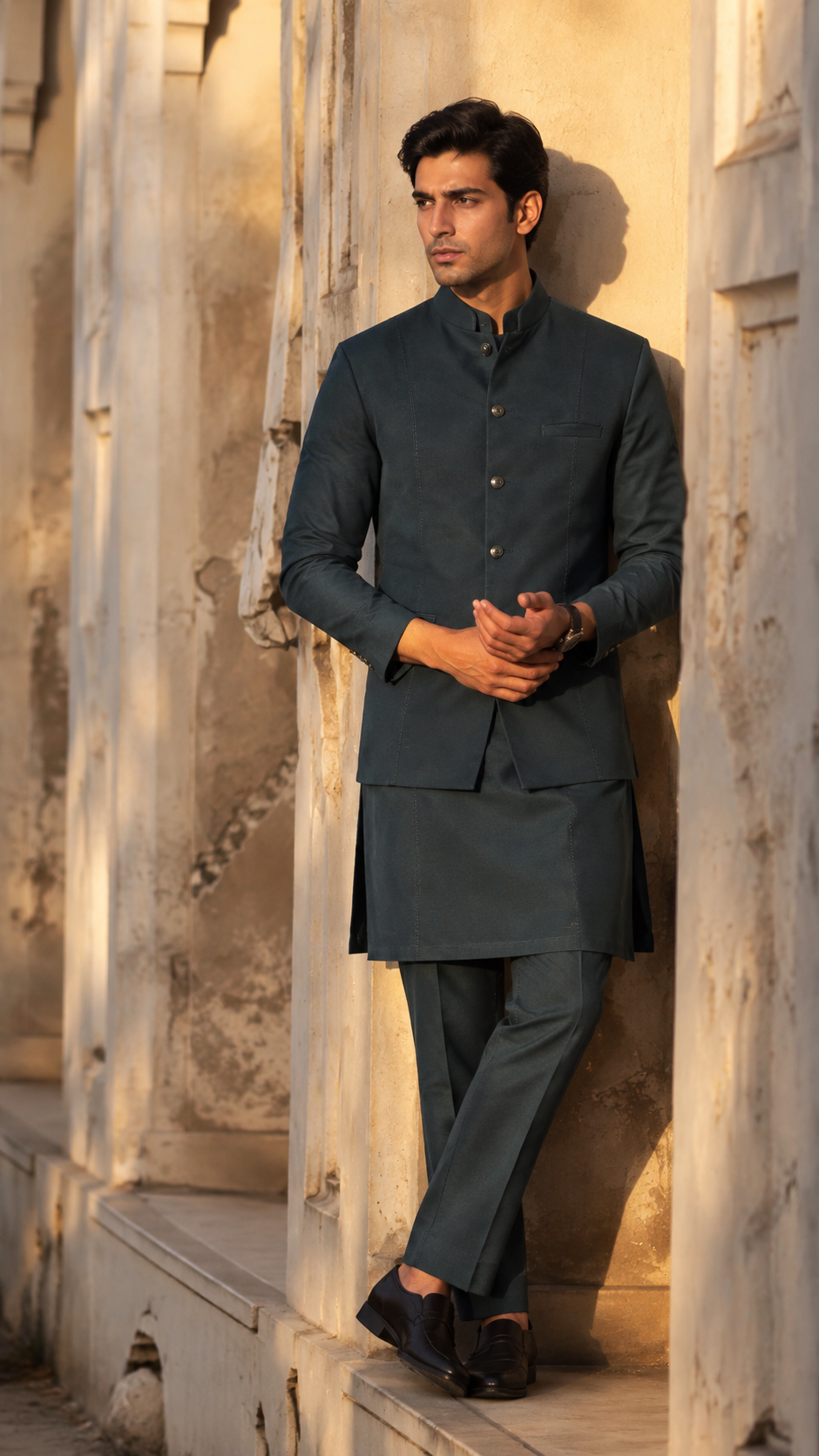 Deep Teal Kurta Jacket Set