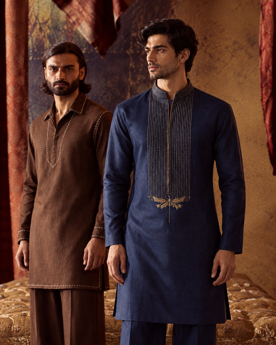 Chocolate Brown Contrast-Stitch Kurta