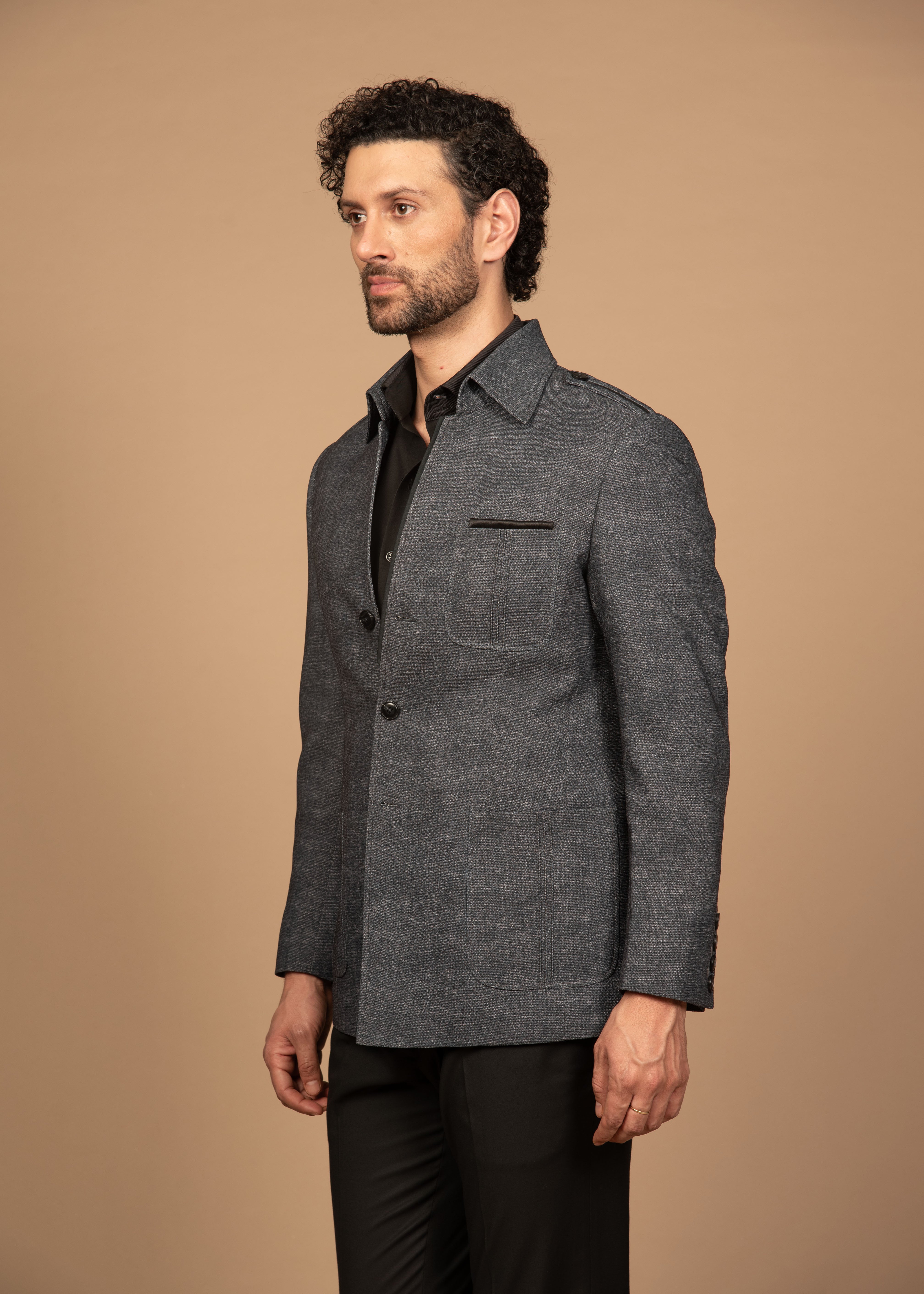 Grey Self Textured Shacket