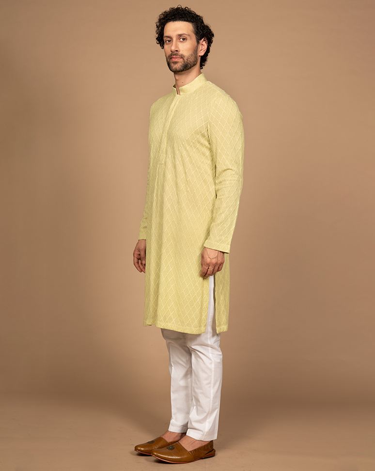 Embroidered Lemon Green Kurta