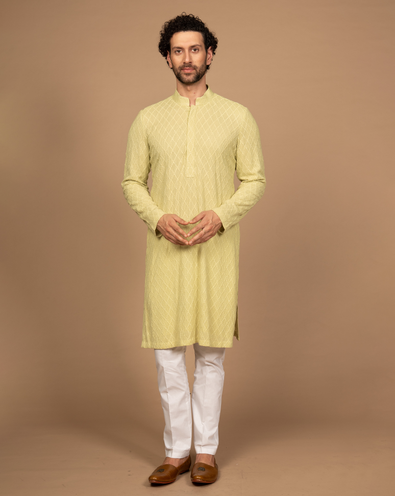 Embroidered Lemon Green Kurta