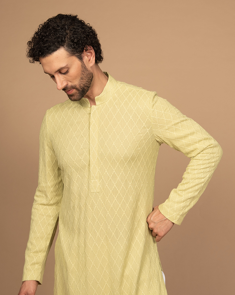 Embroidered Lemon Green Kurta