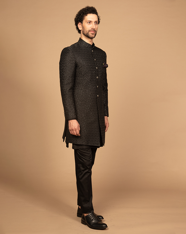 Black Heavy Embroidered Indo Western