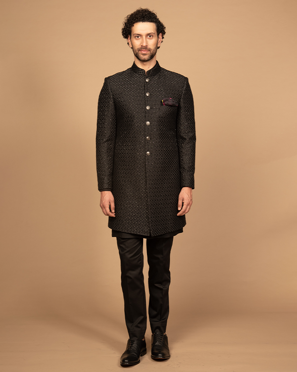 Black Heavy Embroidered Indo Western