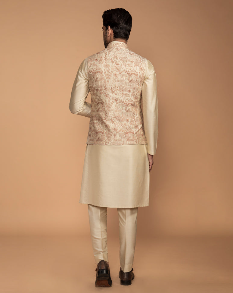 Brown Embroidered Nehru Jacket