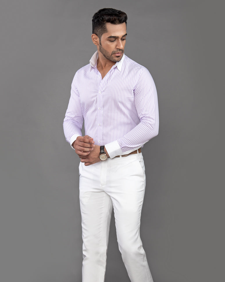 Lavender Line – Striped Shirt with Contrast Cuffs