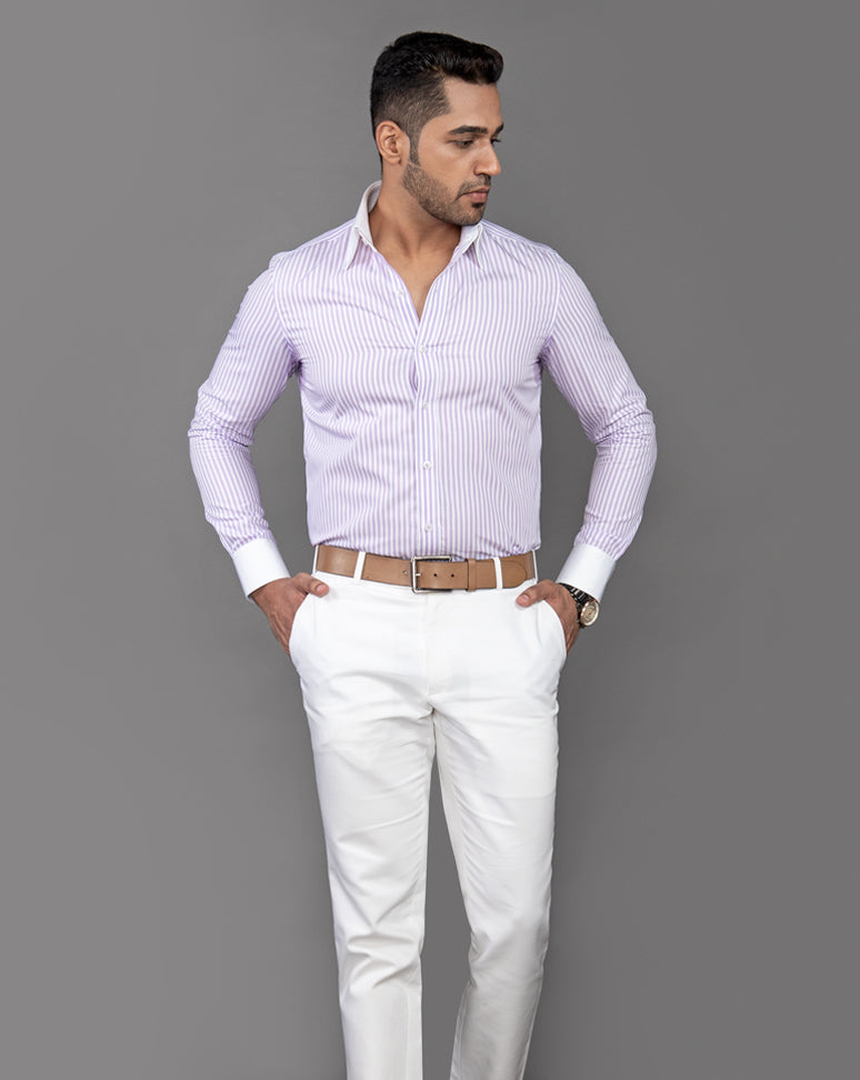 Lavender Line – Striped Shirt with Contrast Cuffs