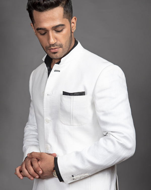 White Linen Bandhgala Jacket