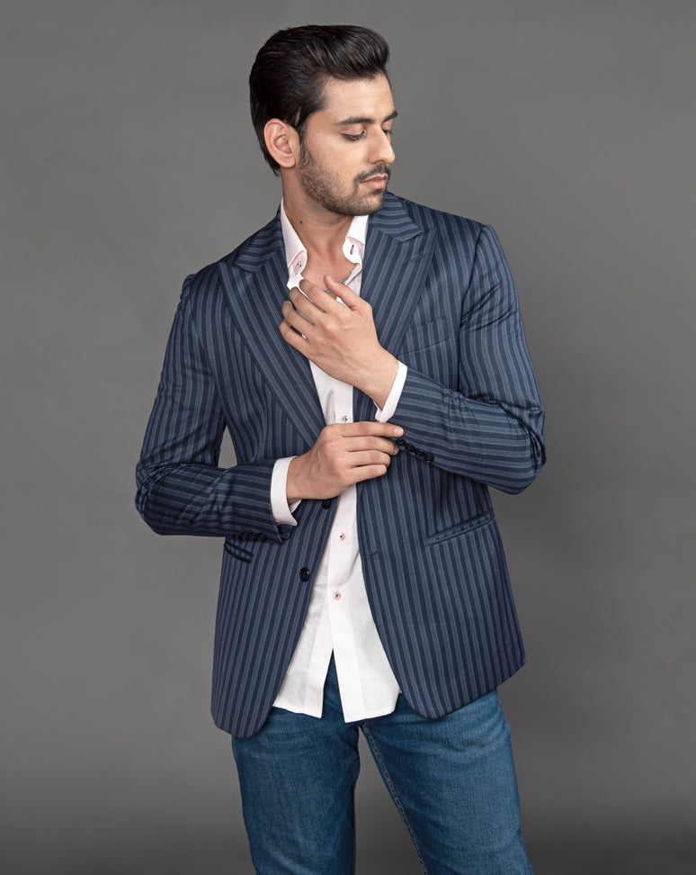 Blue Striped Three Piece Suit