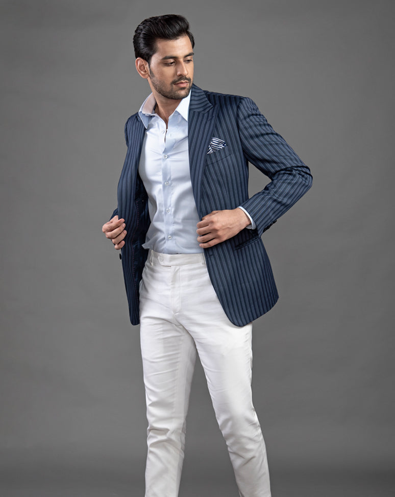 Blue Striped Three Piece Suit