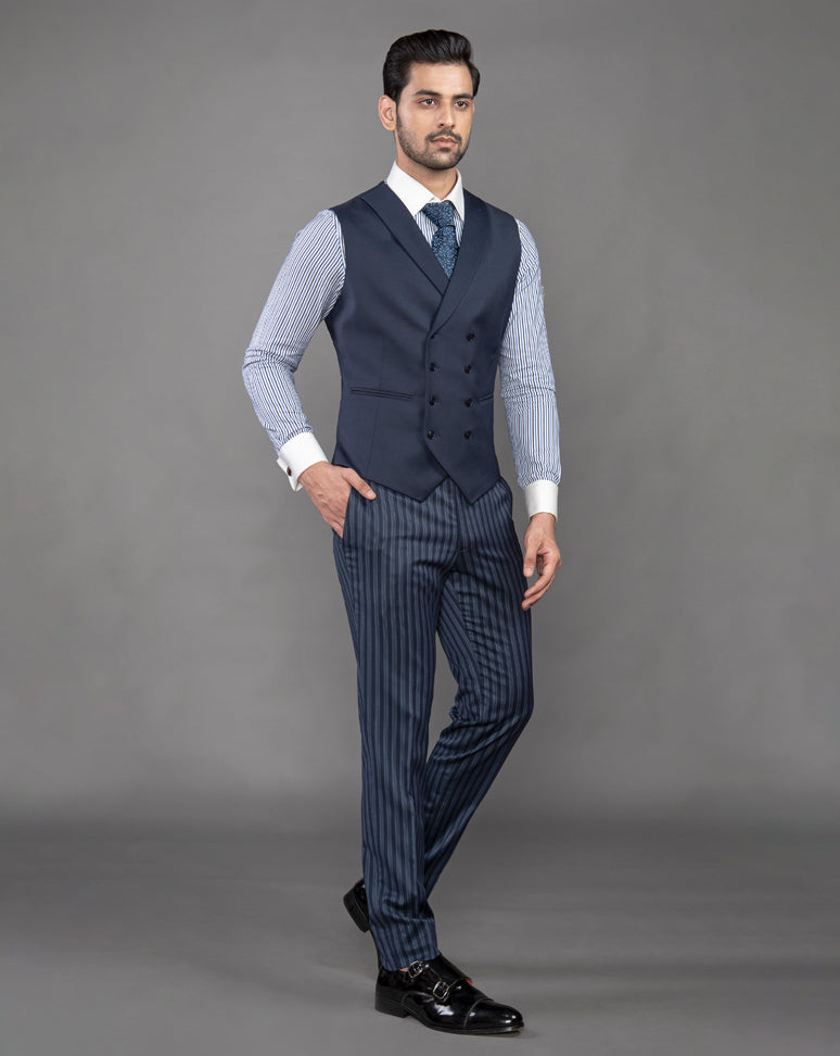 Blue Striped Three Piece Suit