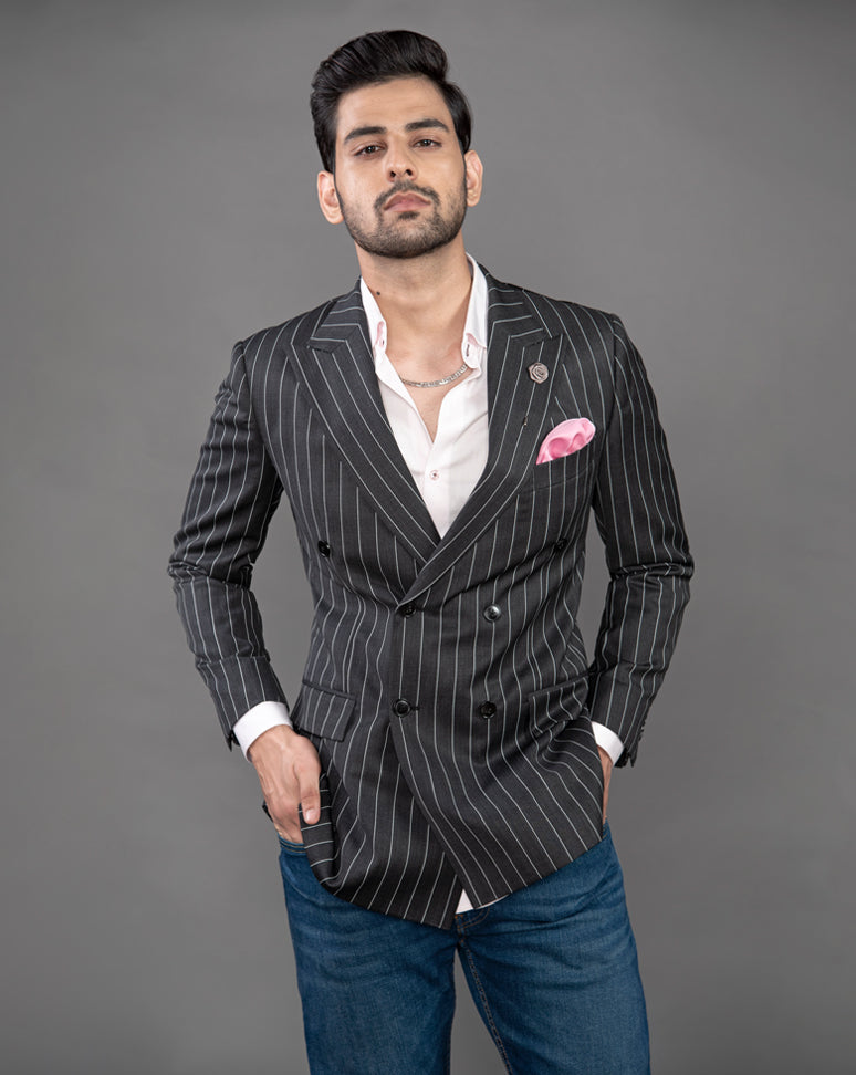 Black Striped Double Breasted Suit