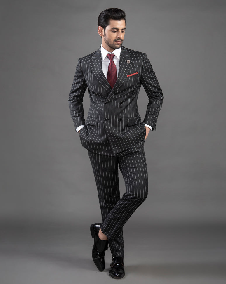 Black Striped Double Breasted Suit – Karan Moin