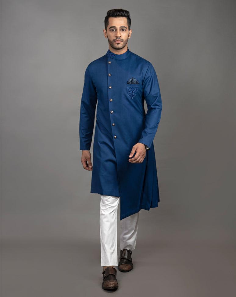 Royal Blue Sherwani Cut Kurta Karan Moin