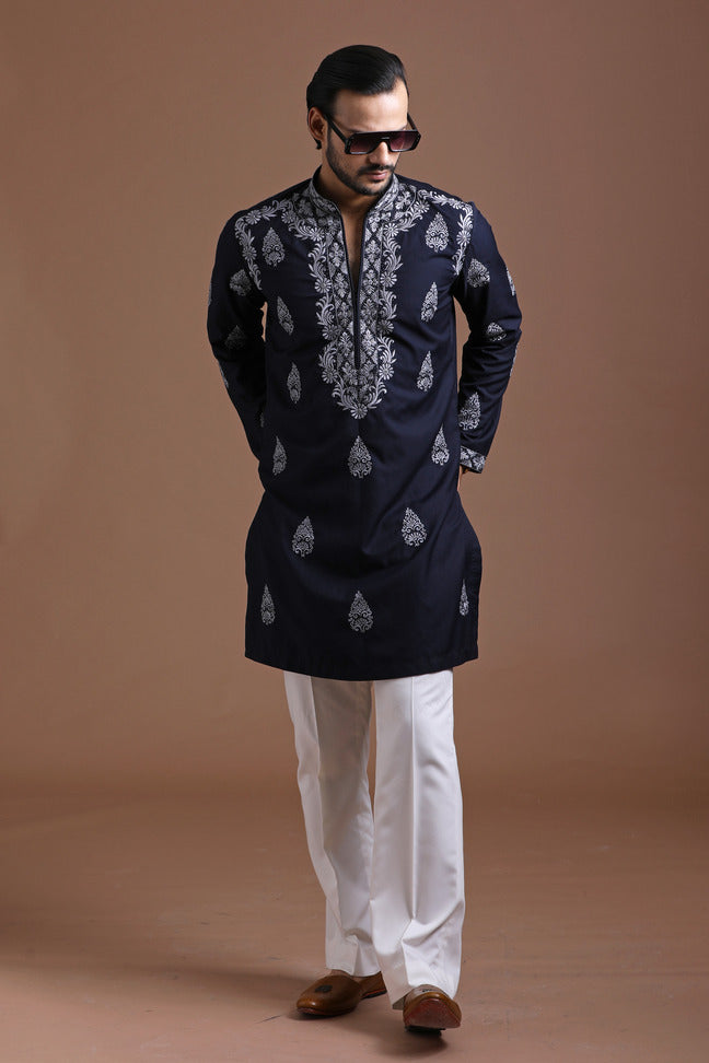 Blue Embroidered Kurta Set