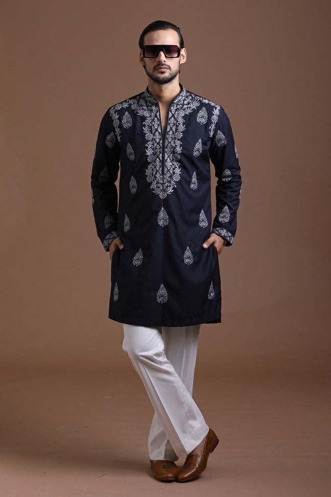 Blue Embroidered Kurta Set