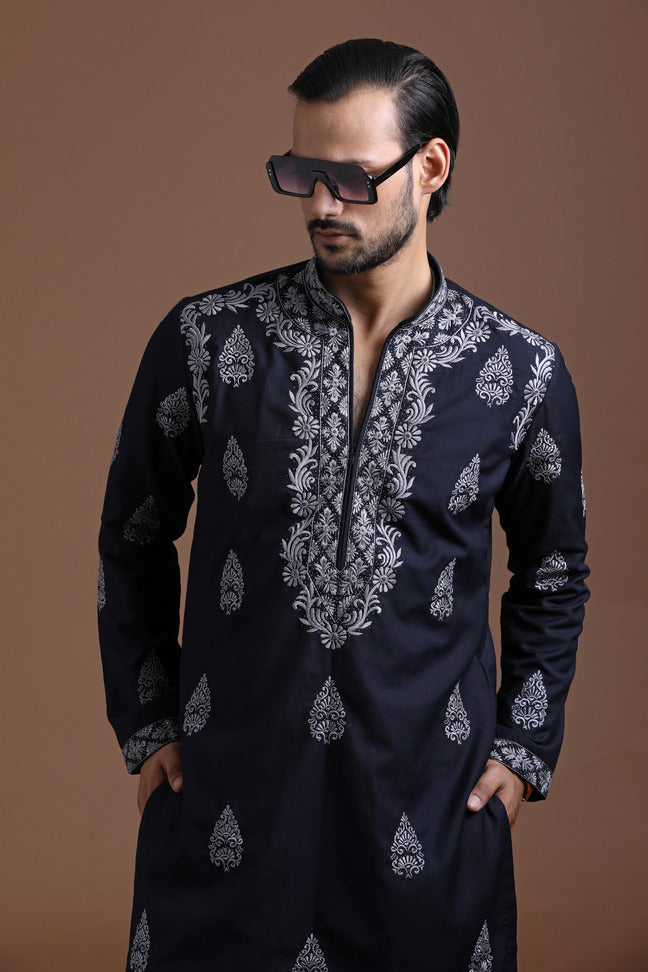 Blue Embroidered Kurta Set