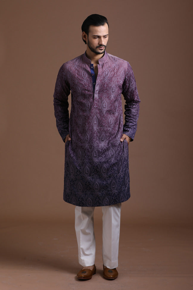 Ombra Effect Embroidered Kurta Set