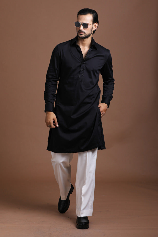 Black Pathani Kurta