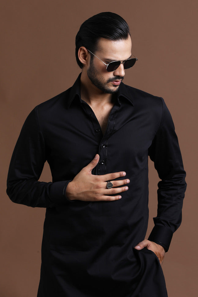 Black Pathani Kurta