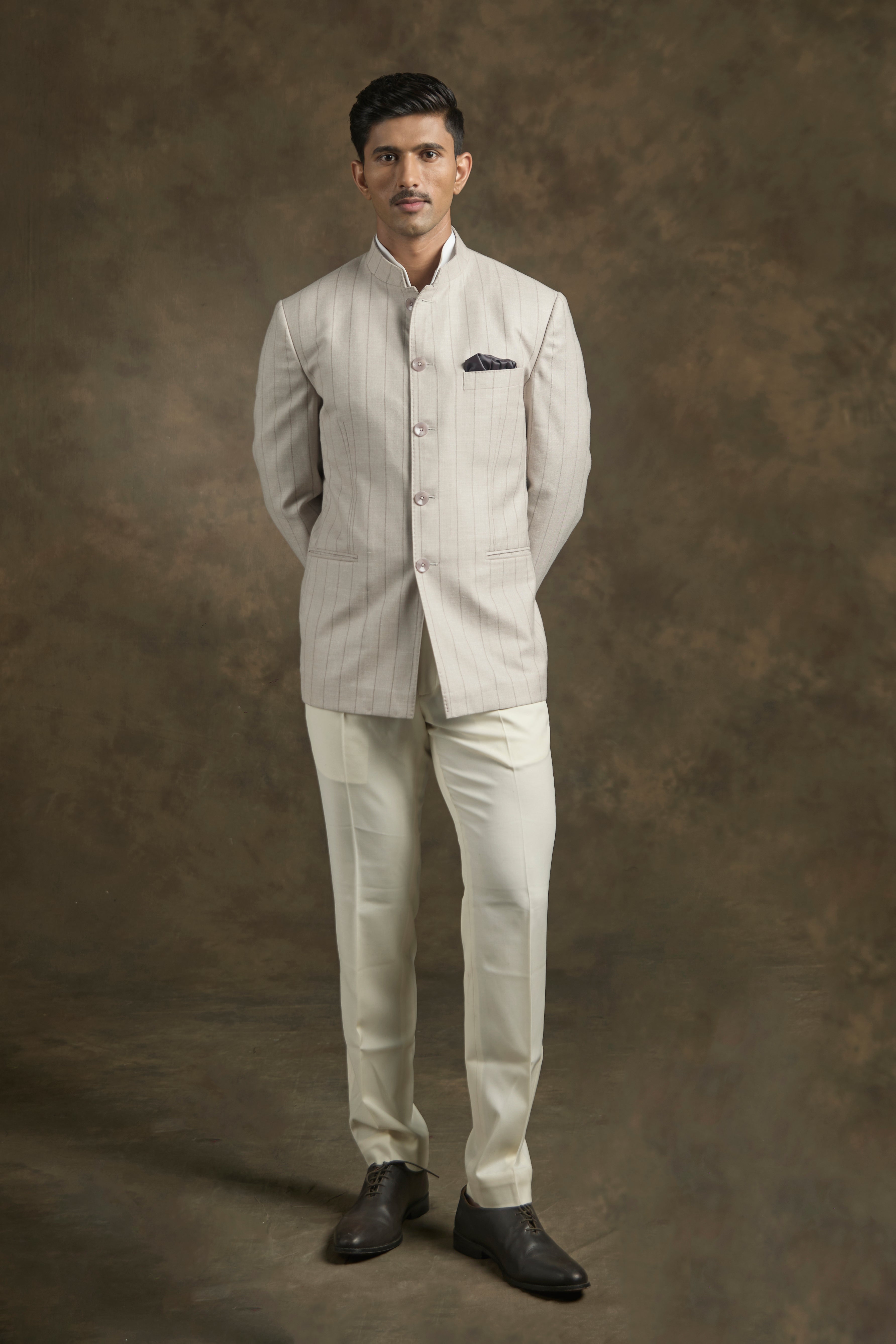 The Zenith Striped Bandhgala in Off White