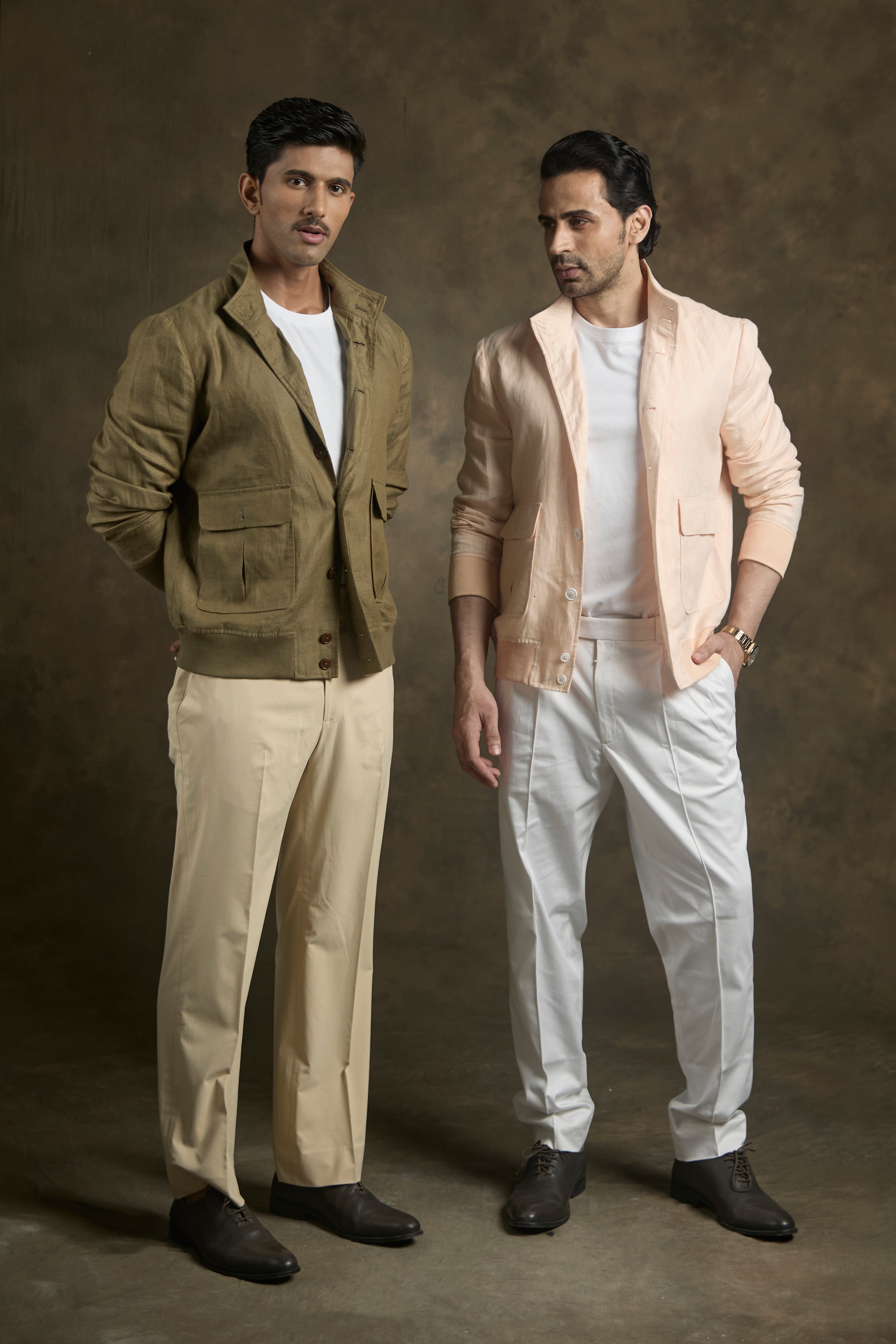 Olive Linen Bomber Jacket