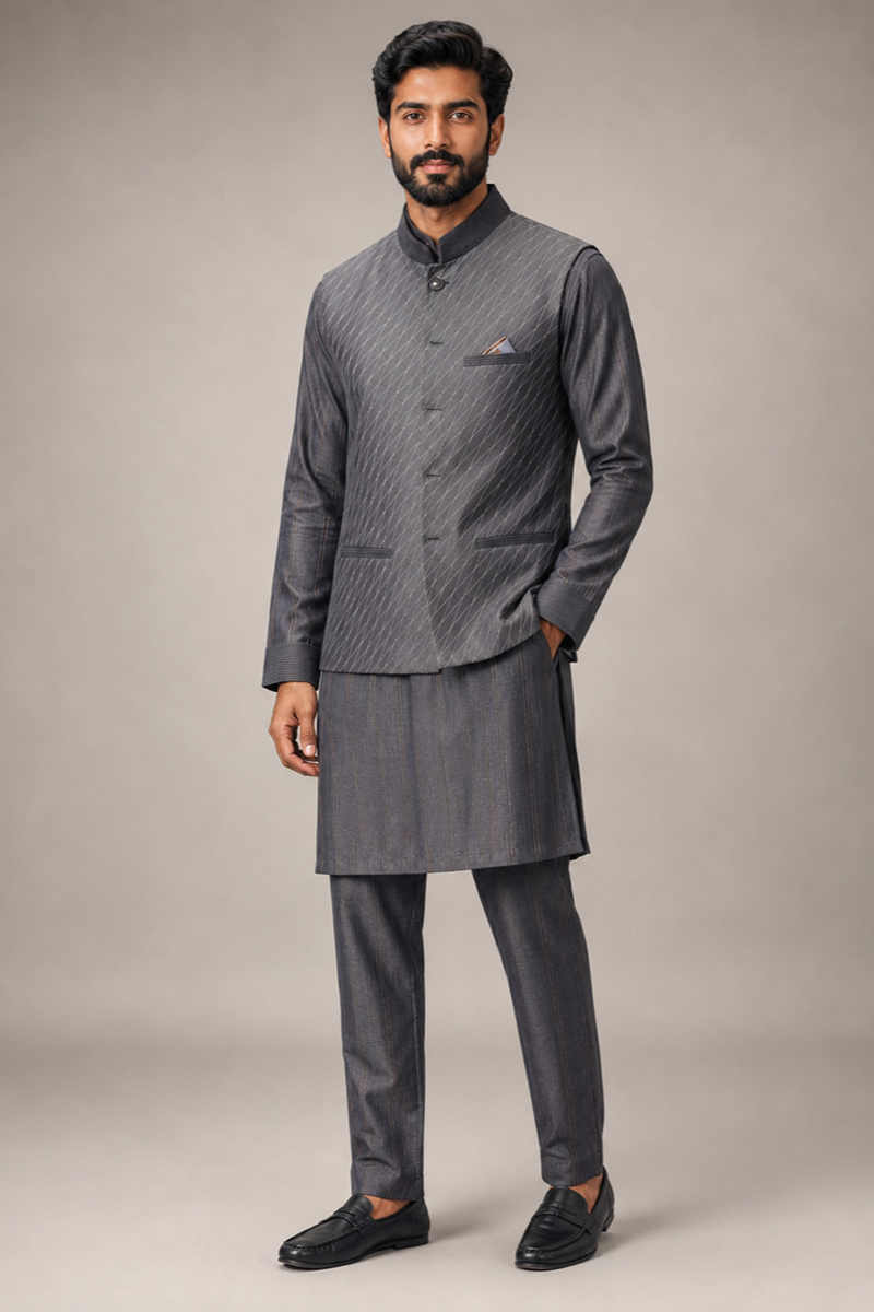 Slate Weave Nehru Set