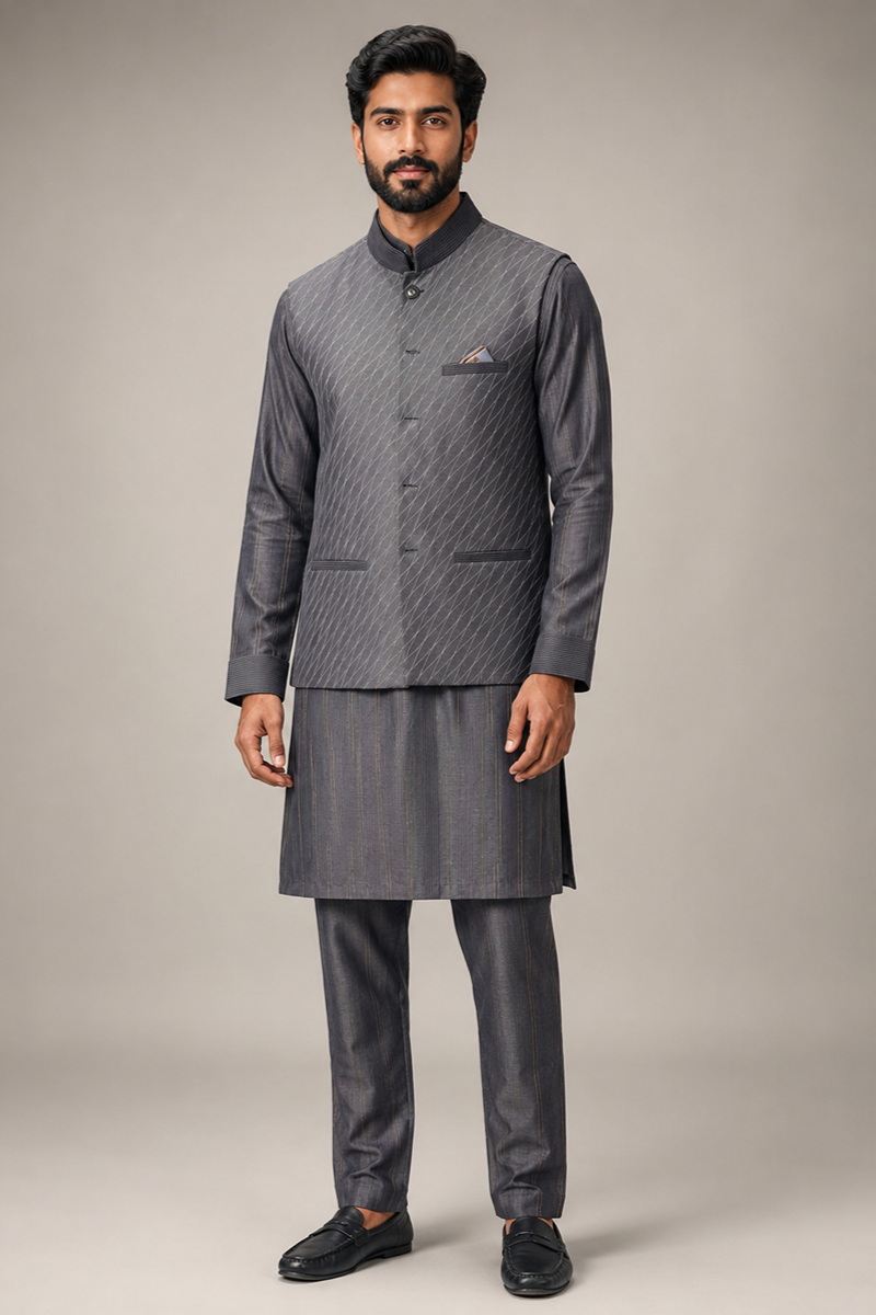 Slate Weave Nehru Set