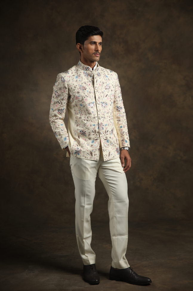Ivory Textured Bandhgala