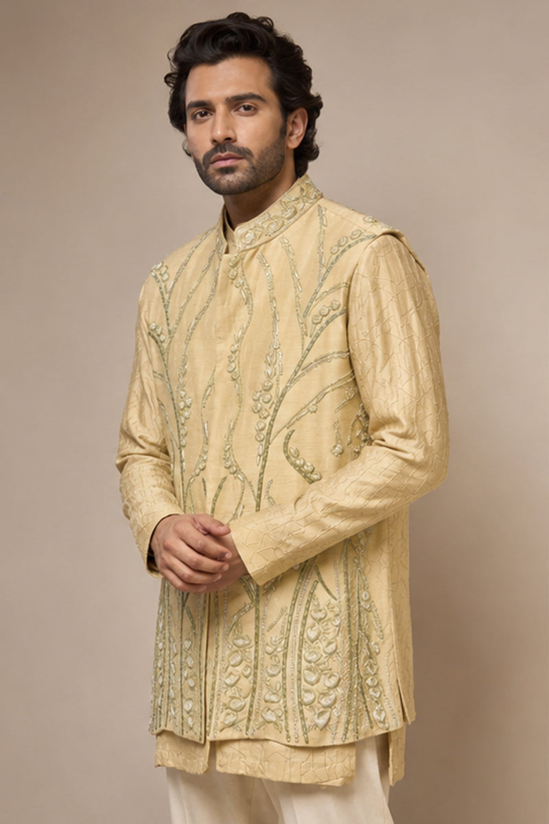 Antique Gold Embroidered Nehru Set