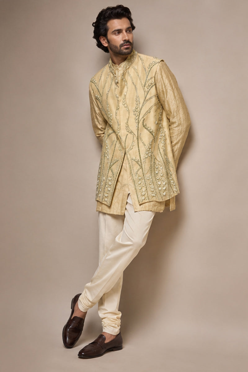 Antique Gold Embroidered Nehru Set