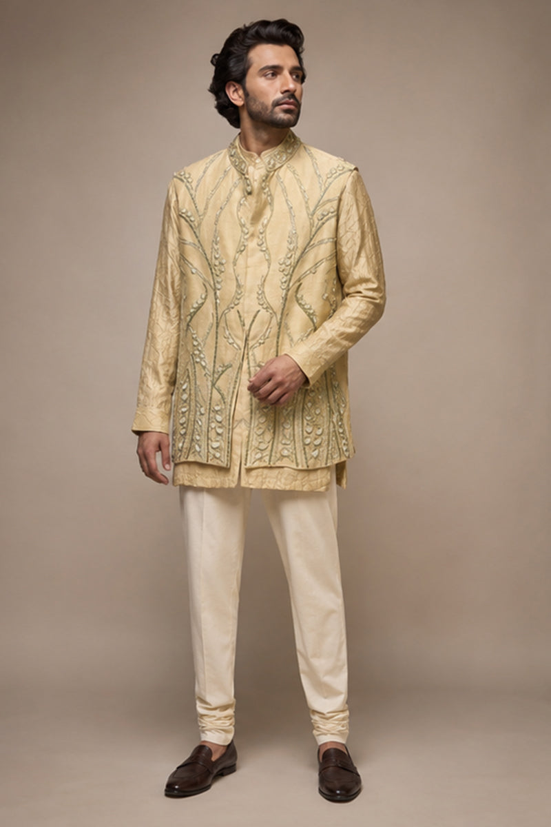 Antique Gold Embroidered Nehru Set