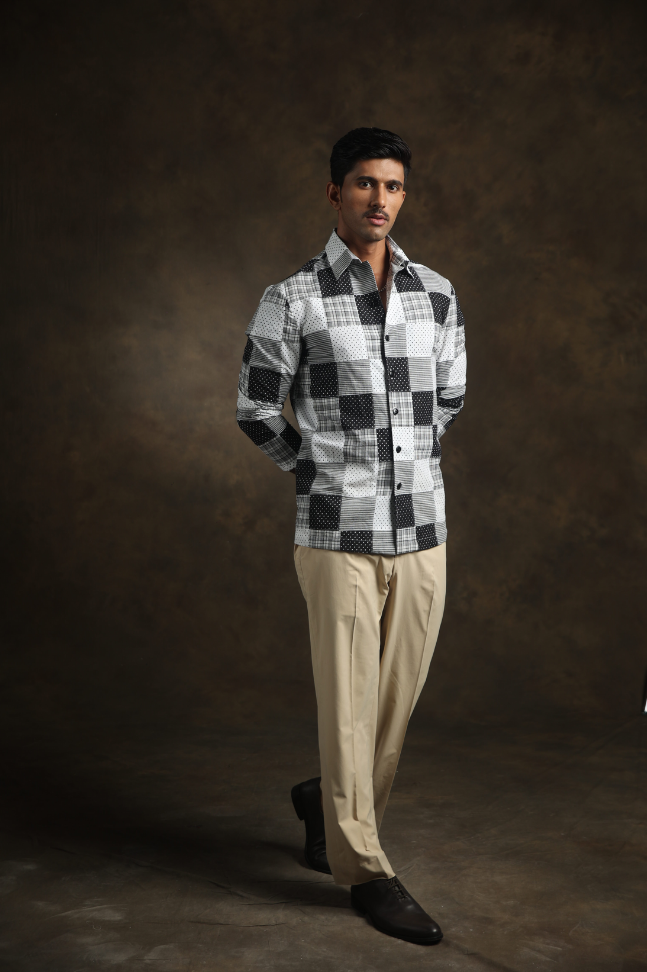 Black and White Patchwork Shacket