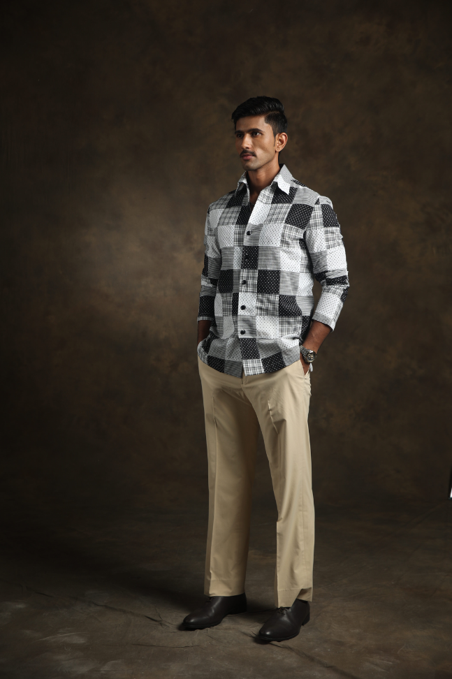 Black and White Patchwork Shacket