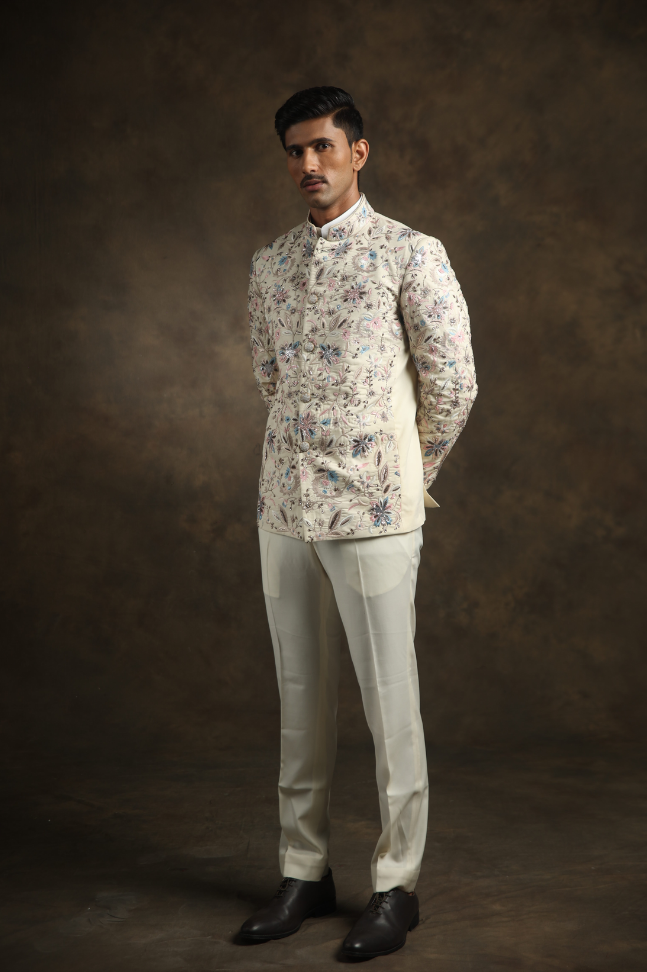 Ivory Textured Bandhgala