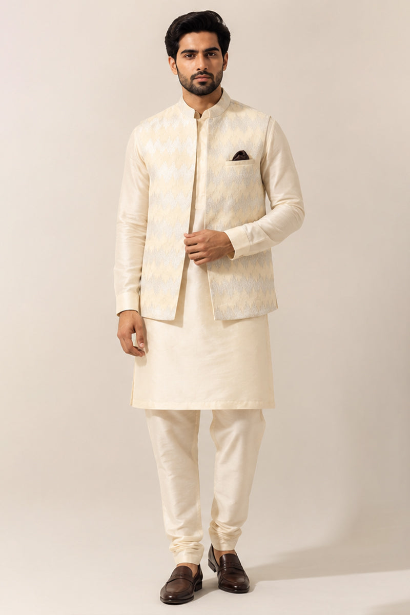Ivory Chevron Nehru Set
