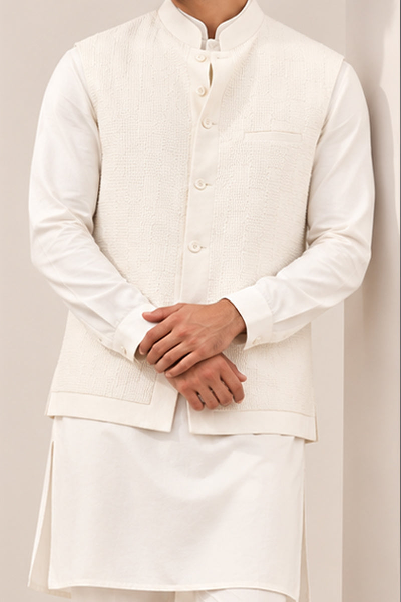 Ivory Texture Nehru Set