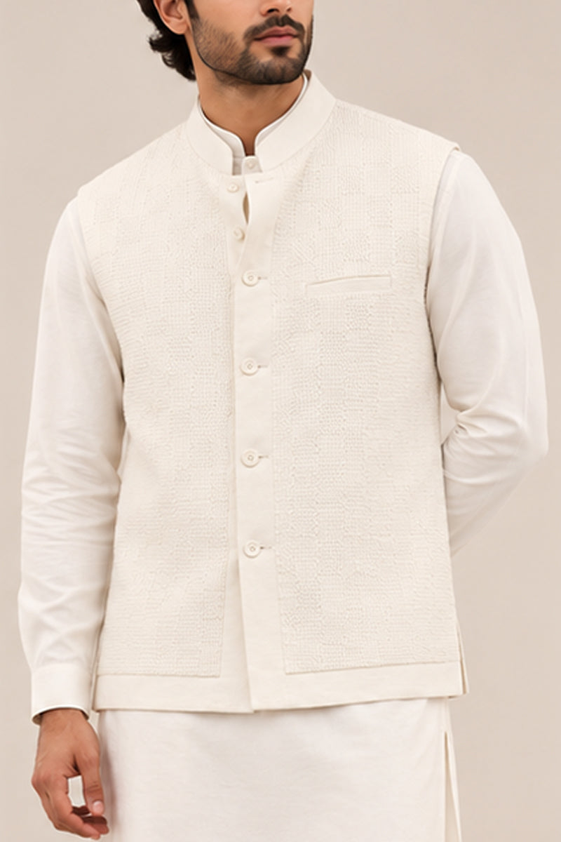 Ivory Texture Nehru Set