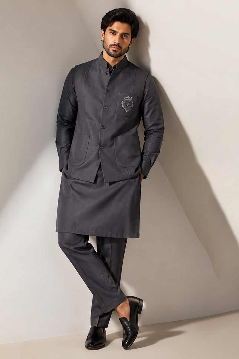 Charcoal Crest Nehru Set