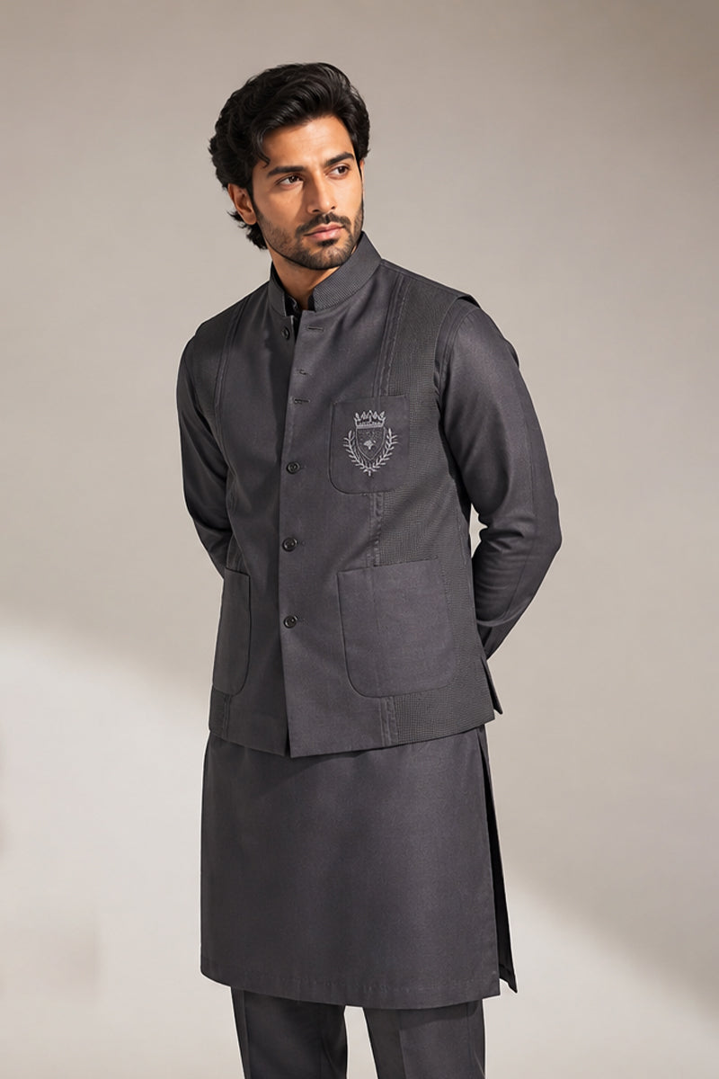 Charcoal Crest Nehru Set