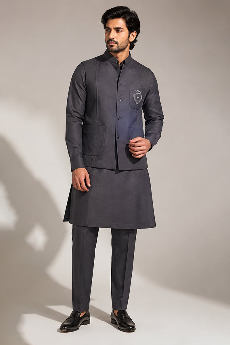 Charcoal Crest Nehru Set