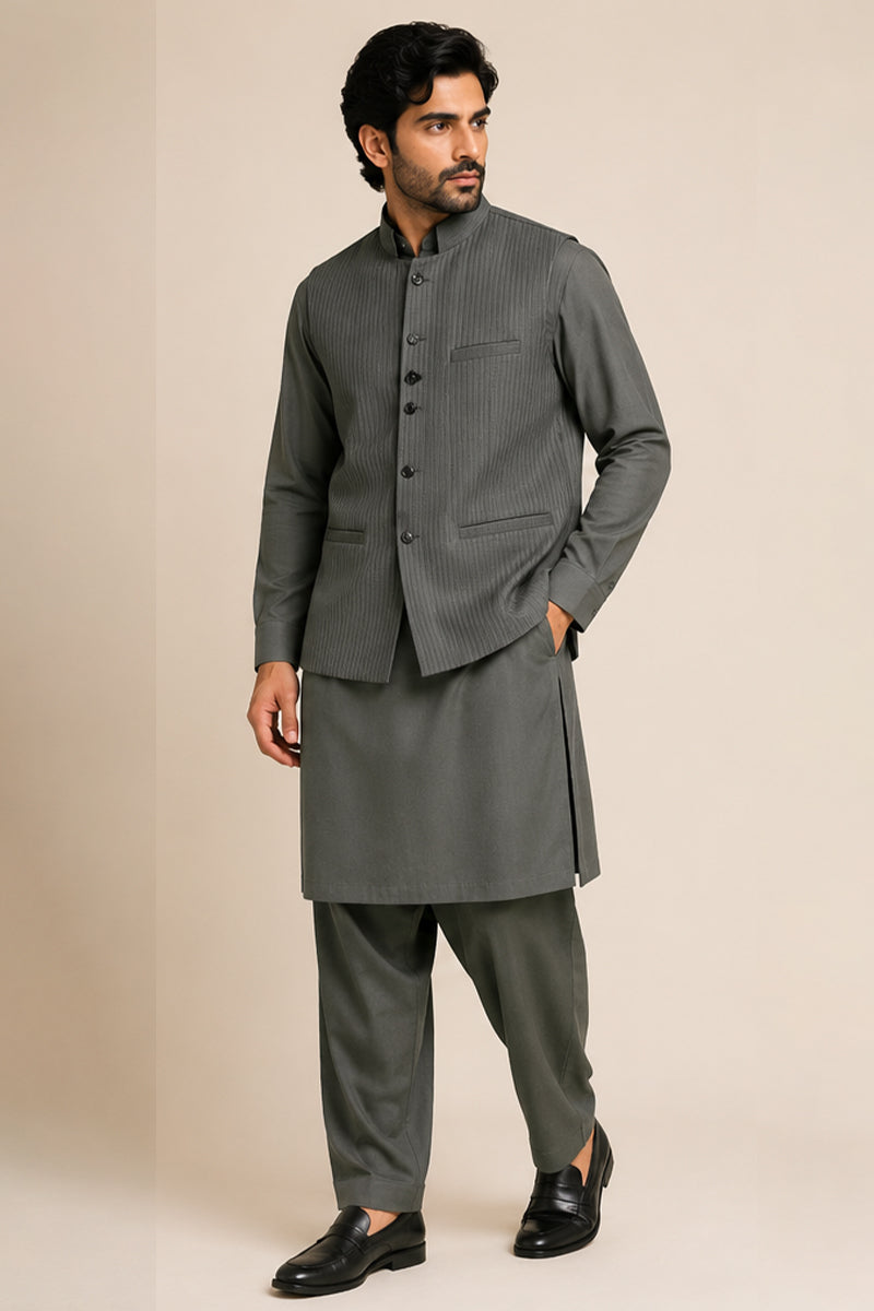 Graphite Pinstripe Nehru Set